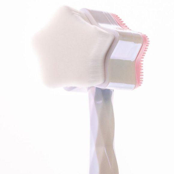 White Pink Star Shaped Face Wash Pore Cleanser 2 Sided Exfoliator Handled Brush - Picture 5 of 6
